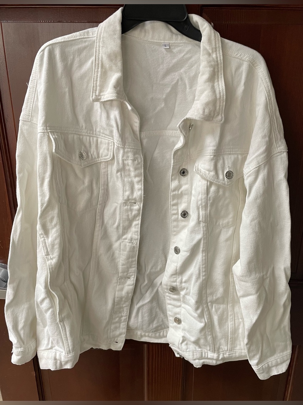 In Fashion White Women's Denim Jacket Size L - Classic Jean Jacket 100% Cotton